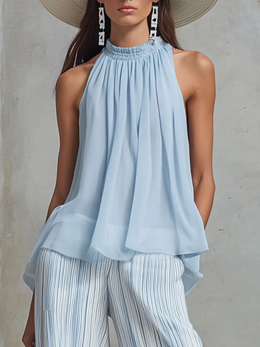 Novelya | Conjunto elegante con top sin mangas y pantalones anchos a rayas