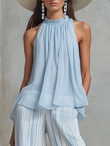 Novelya | Conjunto elegante con top sin mangas y pantalones anchos a rayas