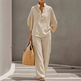 Maribel | Conjunto de lino con mangas murciélago y pantalón ancho