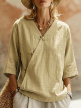 Blusa boho cruzada con cuello en V y manga 3/4