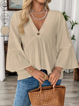 Blusa boho con cuello en V y manga ancha