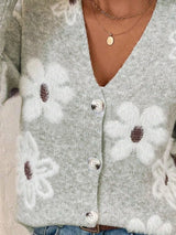 Cárdigan de punto floral con cuello en V