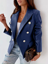 Blazer acolchado de piel sintética con solapa y doble botonadura