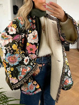 Chaqueta larga acolchada floral con forro sherpa