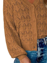 Cárdigan chic de cuello en V con detalles calados