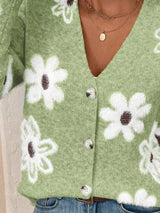 Cárdigan de punto floral con cuello en V
