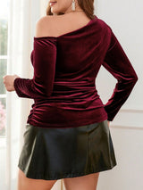 Blusa de terciopelo asimétrica con un hombro