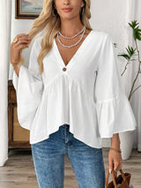 Blusa boho con cuello en V y manga ancha