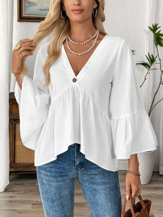 Blusa boho con cuello en V y manga ancha