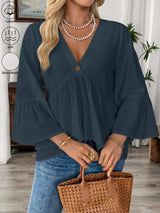 Blusa boho con cuello en V y manga ancha