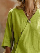Blusa boho cruzada con cuello en V y manga 3/4