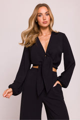 Blusa elegante con cuello en V y manga larga