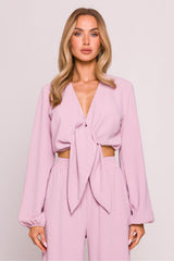 Blusa elegante con cuello en V y manga larga