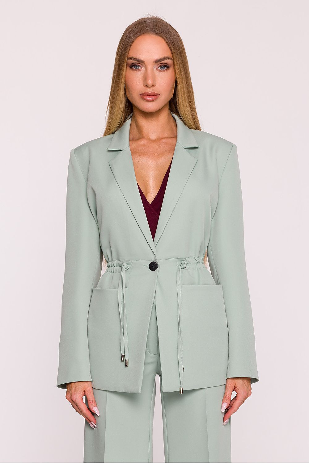 Blazer oversize de un botón con bolsillos de parche