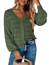 Cárdigan chic de cuello en V con detalles calados