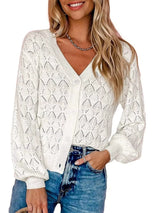 Cárdigan chic de cuello en V con detalles calados