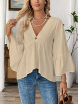 Blusa boho con cuello en V y manga ancha