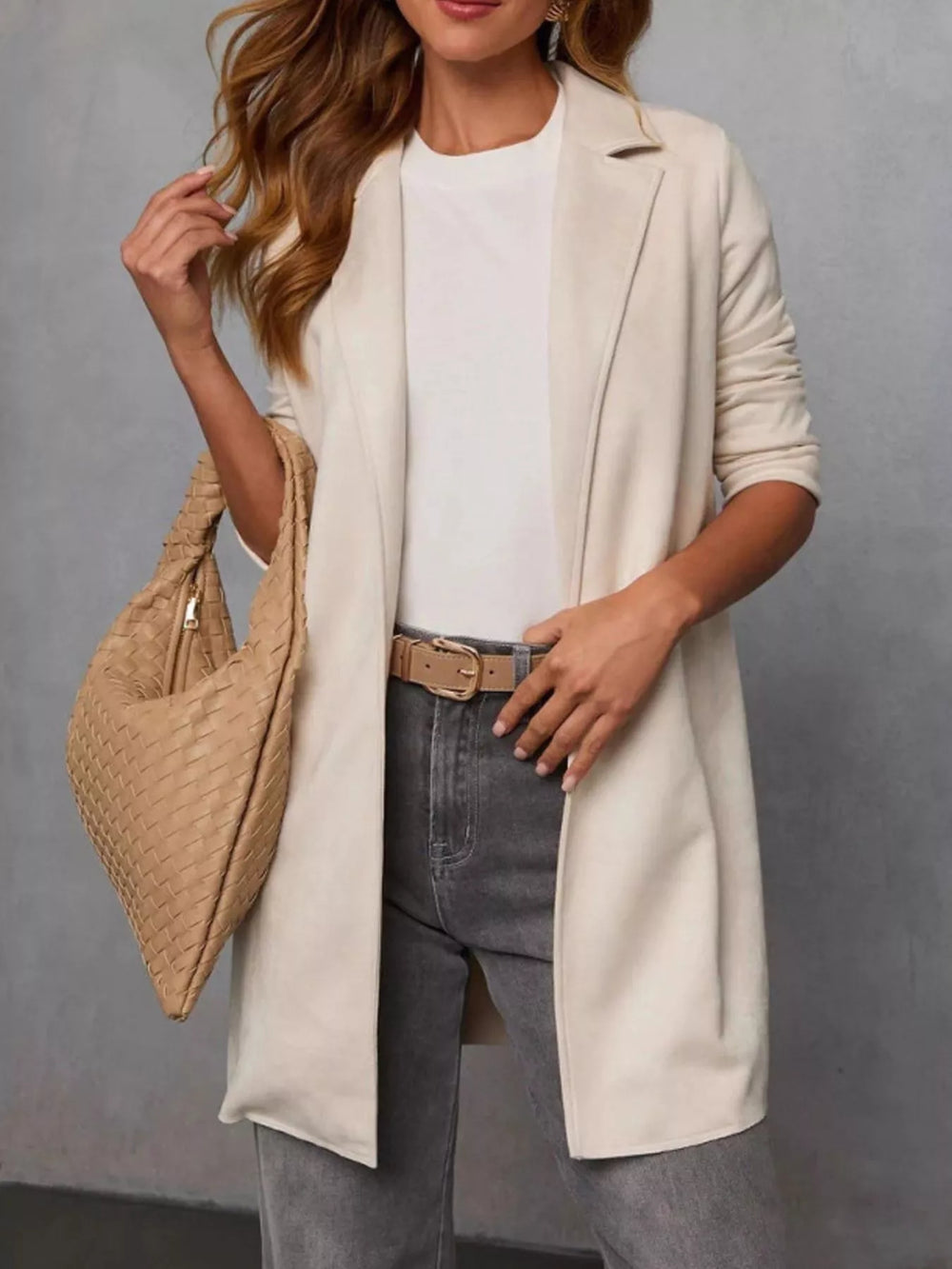 Blazer largo abierto con solapa