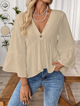 Blusa boho con cuello en V y manga ancha