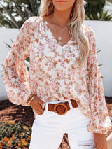 Blusa boho estampado floral con cuello en V