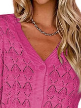 Cárdigan chic de cuello en V con detalles calados