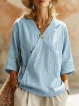 Blusa boho cruzada con cuello en V y manga 3/4