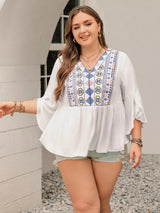 Blusa boho estampado geométrico con manga 3/4