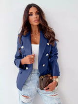Blazer acolchado de piel sintética con solapa y doble botonadura
