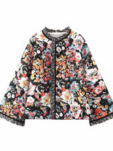 Chaqueta larga acolchada floral con forro sherpa