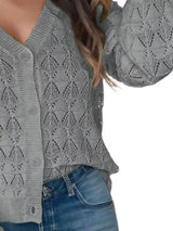 Cárdigan chic de cuello en V con detalles calados