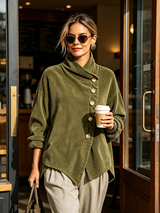 Nina™ | Jersey de Pana de Cuello Alto con Botones Asimétricos