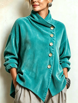 Nina™ | Jersey de Pana de Cuello Alto con Botones Asimétricos